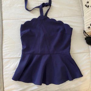 Lulu's Blue Scallop Edge Halter Top